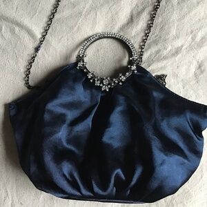 GP PRESTIGE NAVY BLUE SATIN MINI BAG WITH STRAP